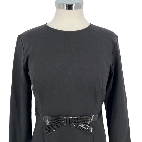 Kate Spade Bow Waist Ponte Dress Black Knee Length Long Sleeve Size Large - Picture 2 of 12